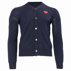 Comme Des Gar?ons Mini Heart Cardigan in Navy Blue Cotton winter sweaters outlet
