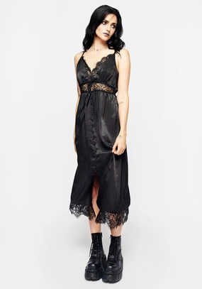Conjure Satin Lace Trim Cami Midi Dress Dresses Womens - summer dresses discount