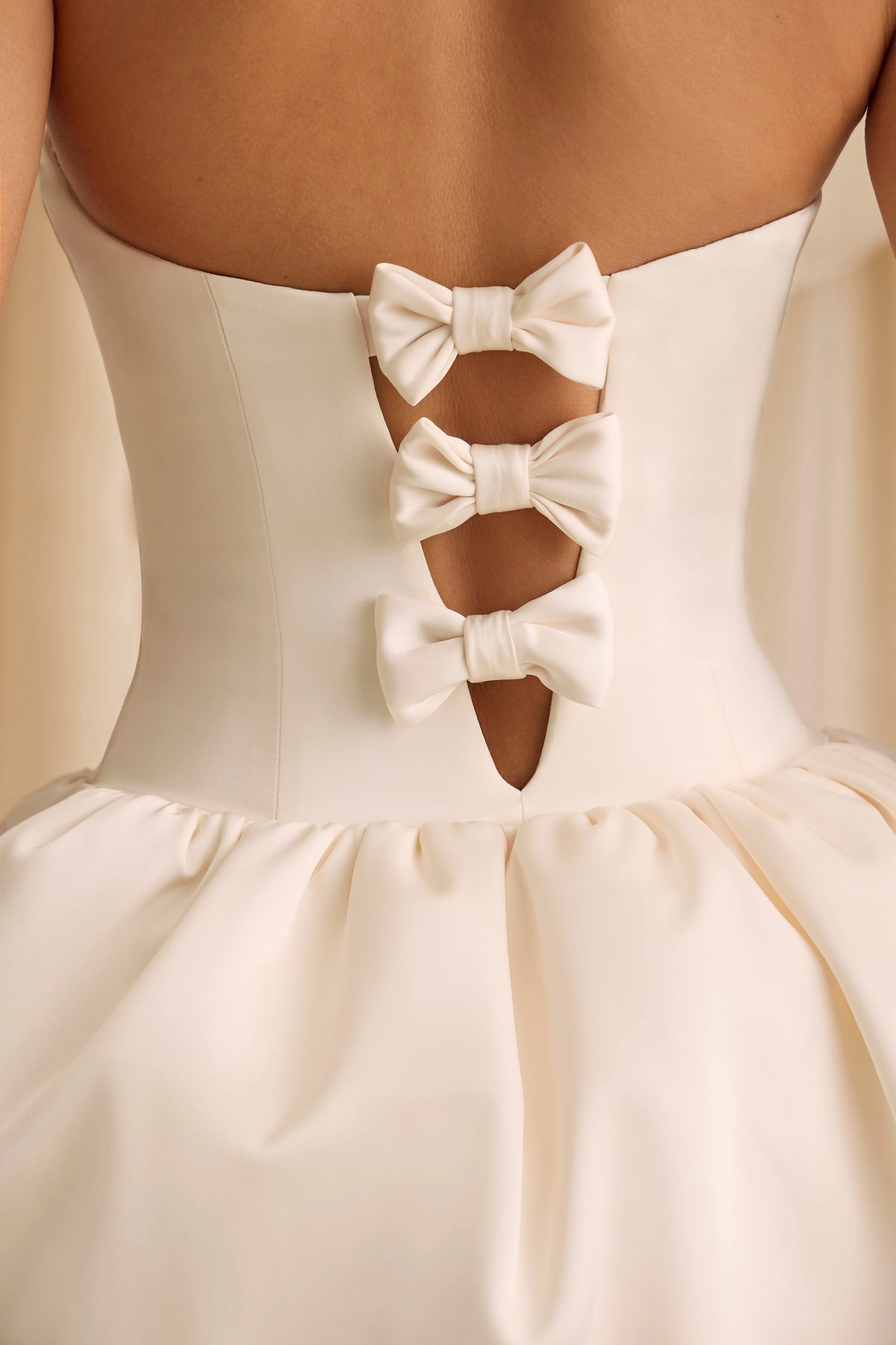 Convertible Bow-Detail Bubble Hem Midaxi Dress in Ivory