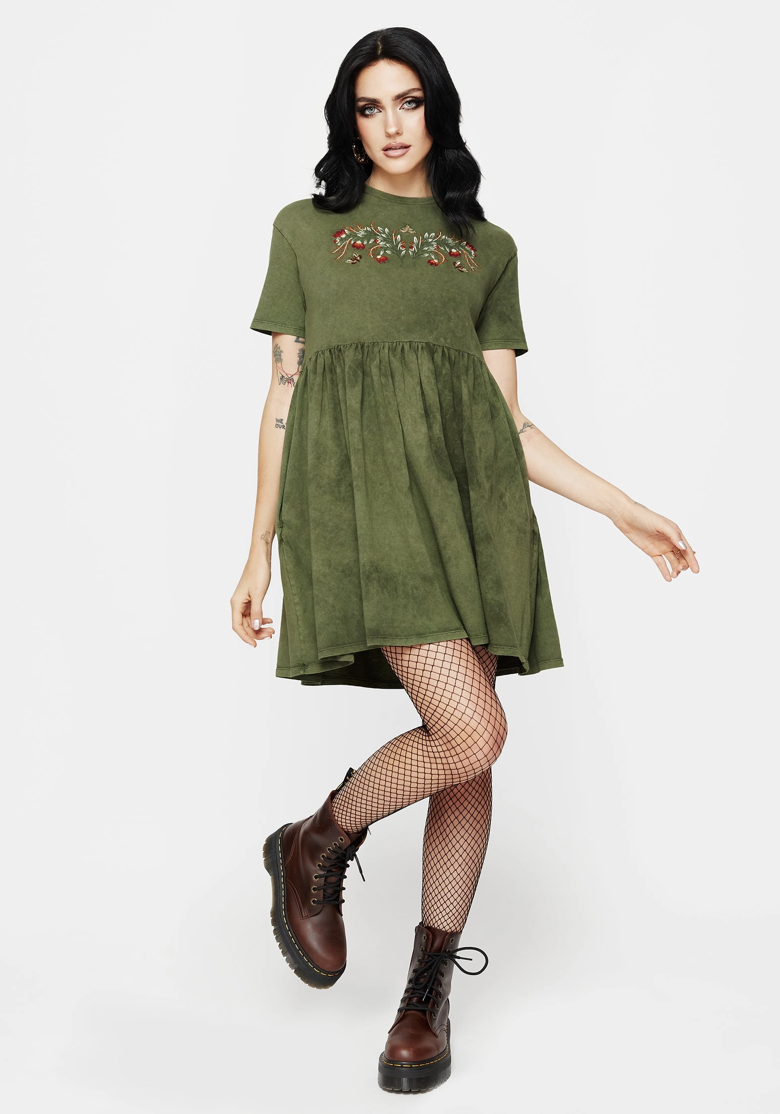 Copia Embroidered Cotton Jersey Skater Dress