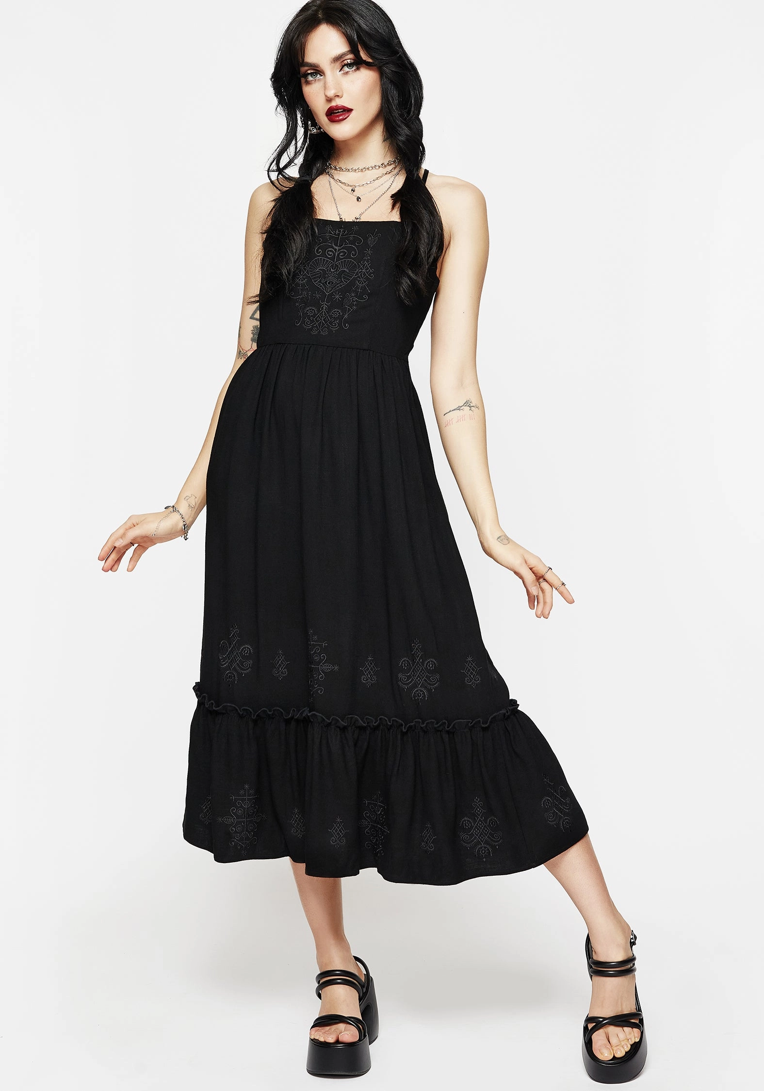 Cordata Embroidered Cami Midi Smock Dress Dresses Womens - summer dresses discount