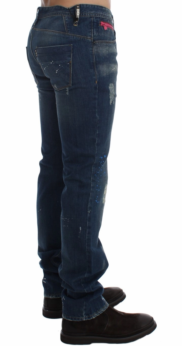 Costume National Chic  Wash Painted Slim Fit Men's Jeans