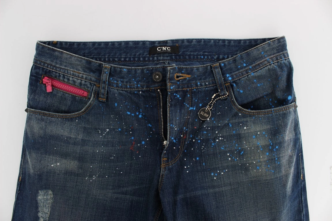 Costume National Chic  Wash Painted Slim Fit Men's Jeans