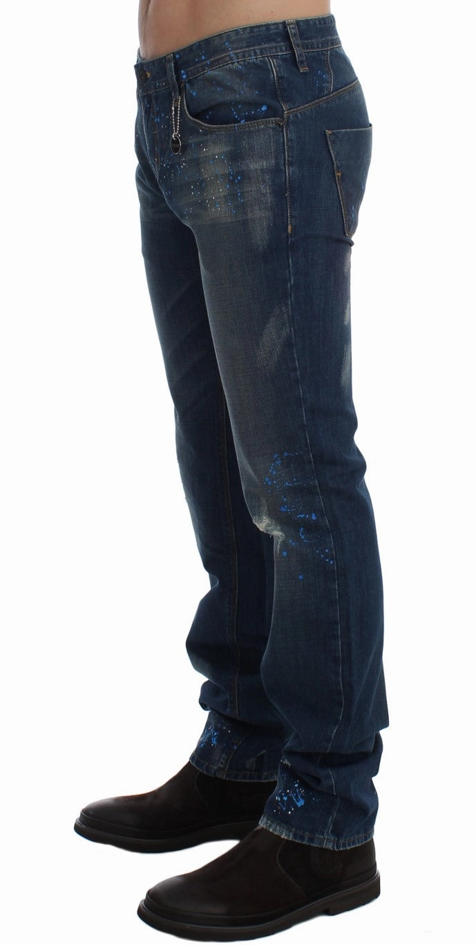 Costume National Chic  Wash Painted Slim Fit Men's Jeans