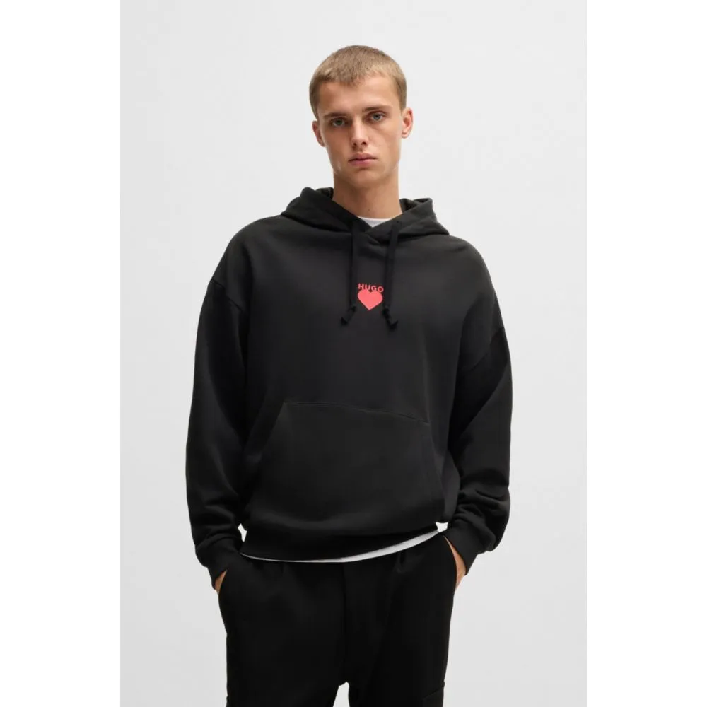 Cotton-terry hoodie with slogan and heart graphics