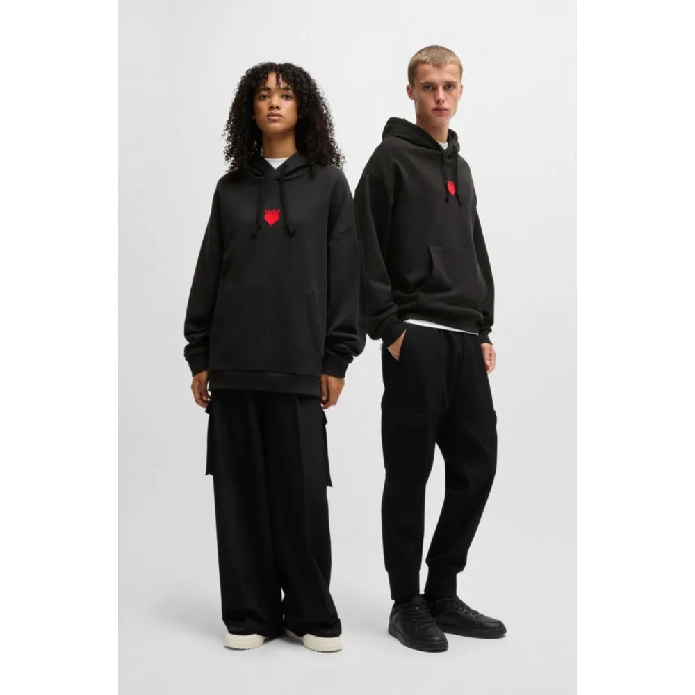 Cotton-terry hoodie with slogan and heart graphics