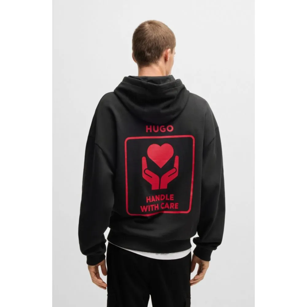 Cotton-terry hoodie with slogan and heart graphics