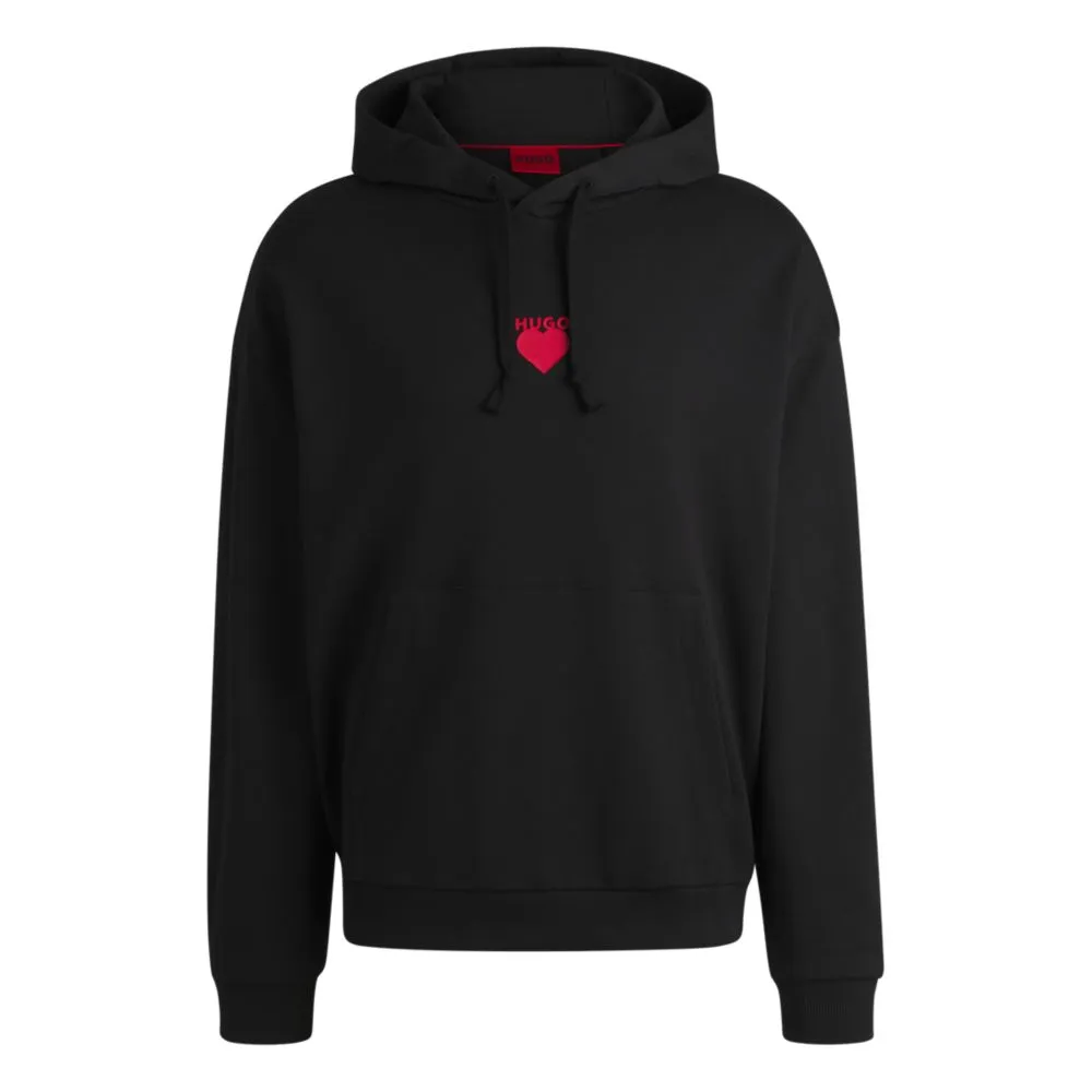 Cotton-terry hoodie with slogan and heart graphics