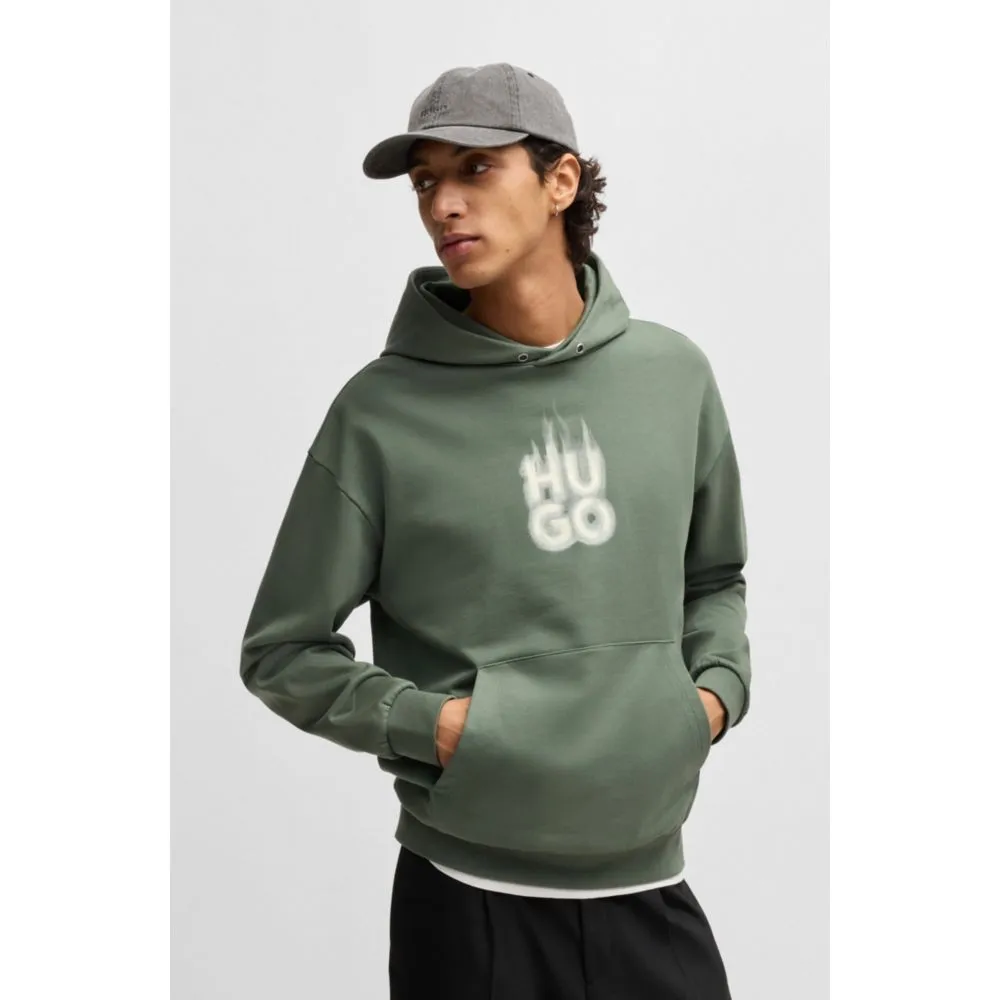 Cotton-terry hoodie with stacked smoke logo print