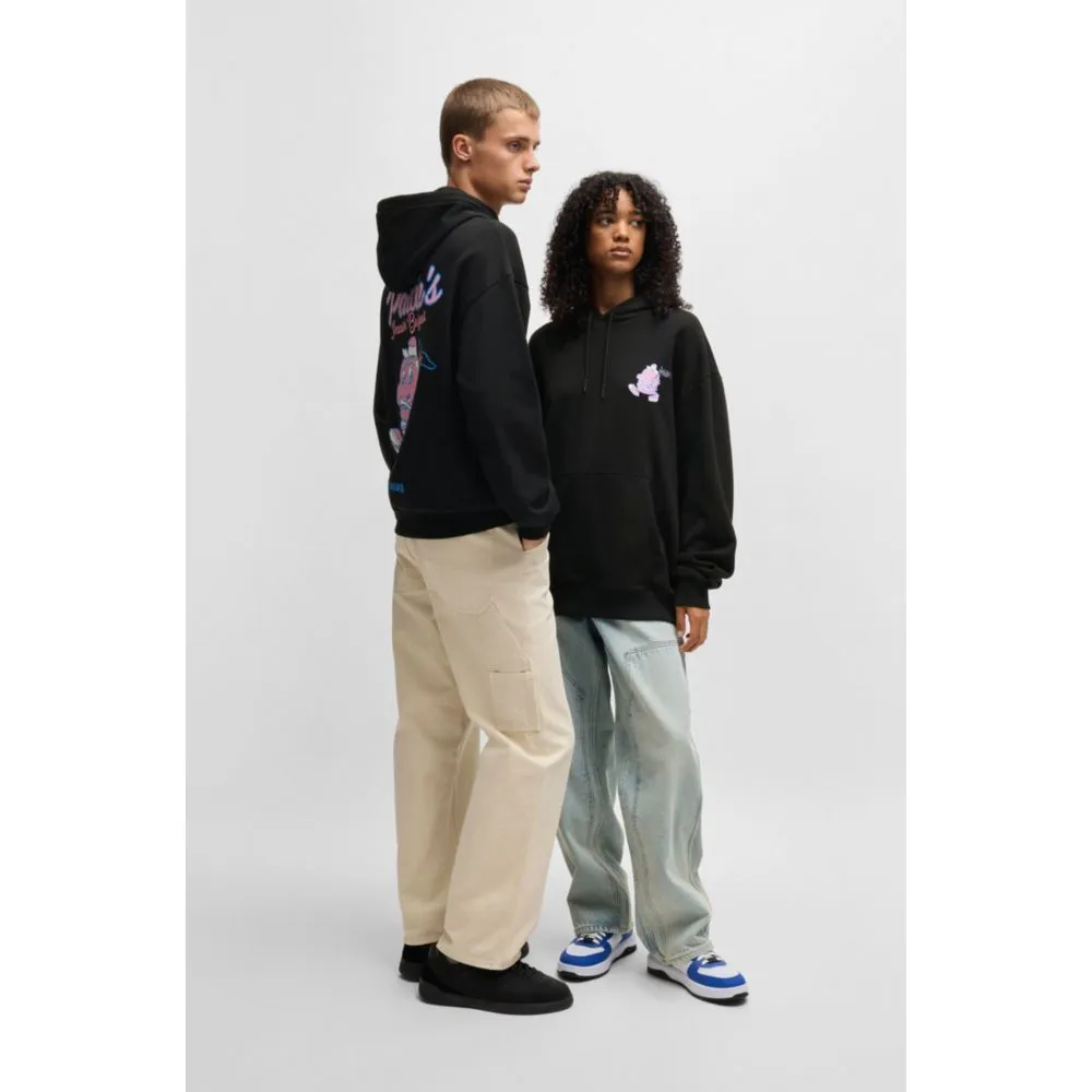 Cotton-terry hoodie with street-food graphics