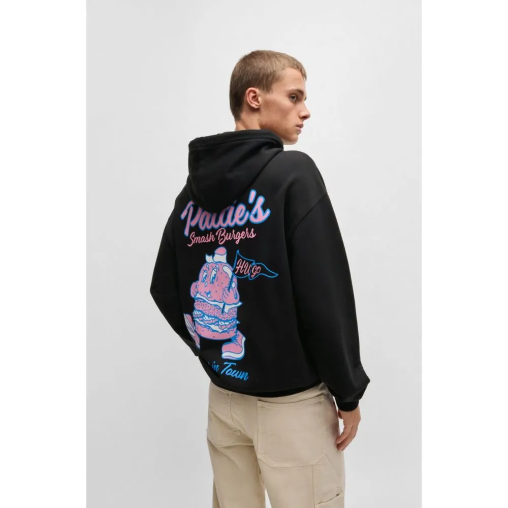 Cotton-terry hoodie with street-food graphics