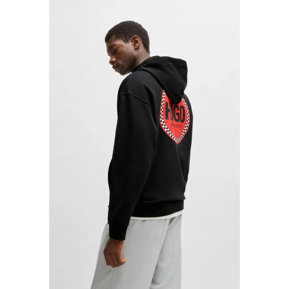 Cotton-terry relaxed-fit hoodie with logo prints