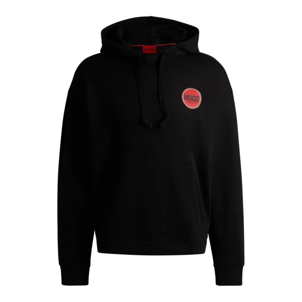 Cotton-terry relaxed-fit hoodie with logo prints