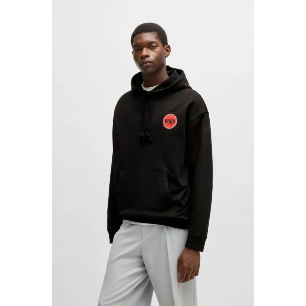 Cotton-terry relaxed-fit hoodie with logo prints