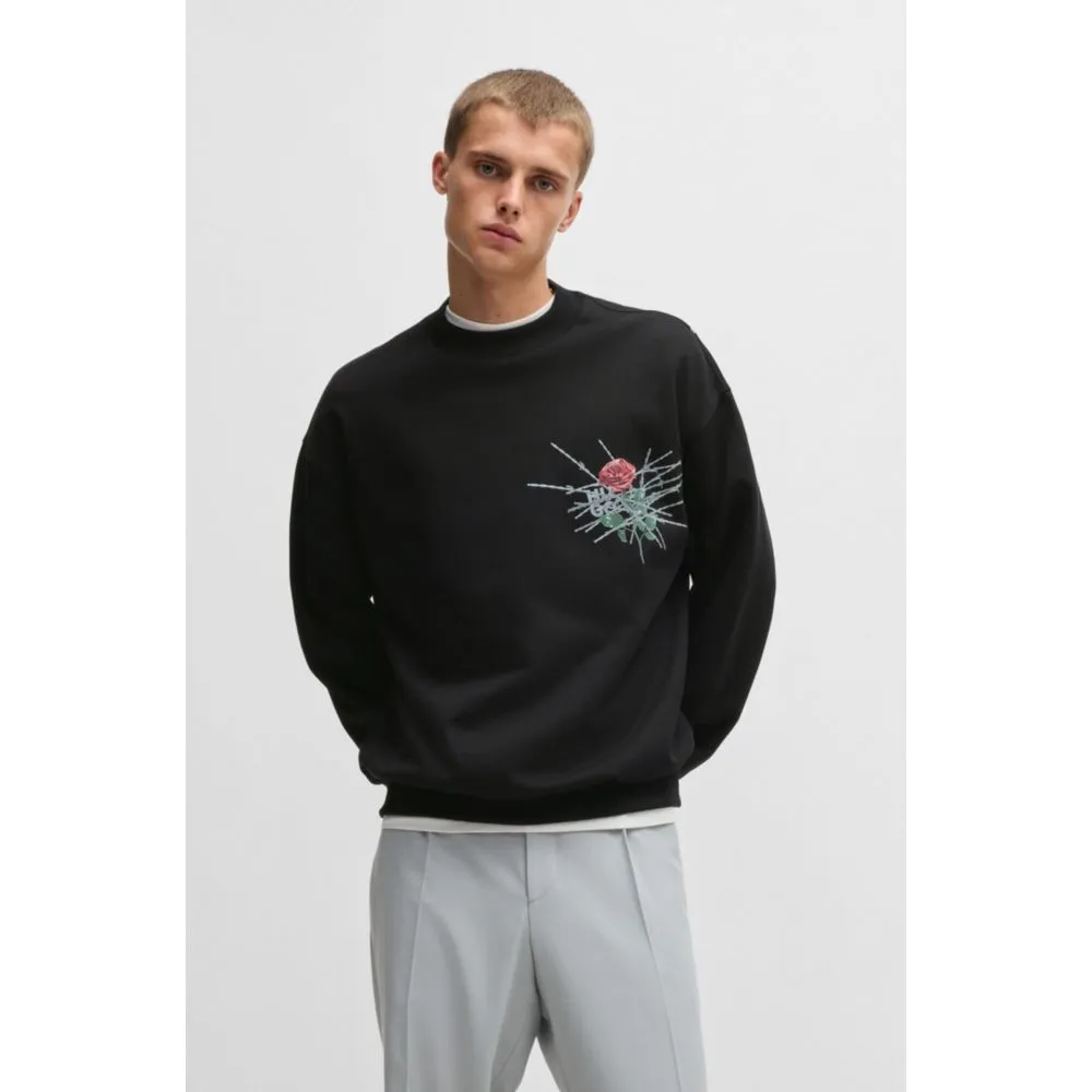 Cotton-terry relaxed-fit sweatshirt with seasonal prints