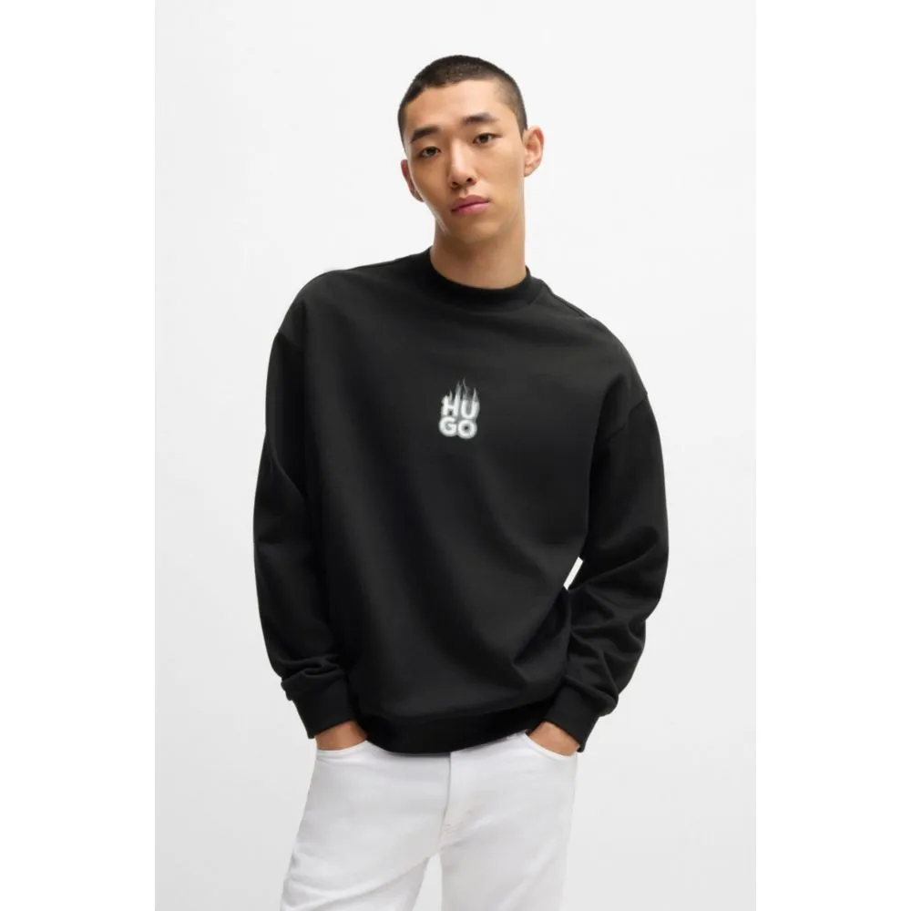 Cotton-terry sweatshirt with stacked smoke logo prints