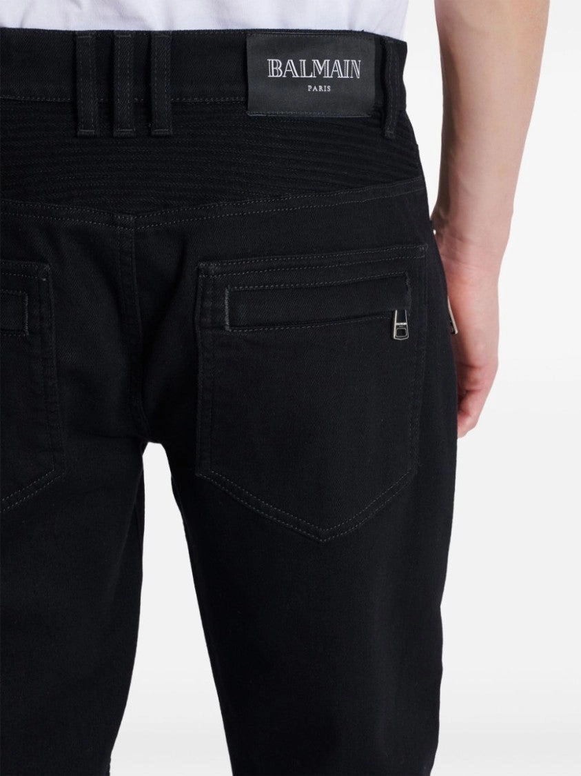 Cotton Blend Black Denim Jeans With Multi-Pocket Design