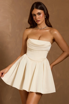 Cowl-Neck Corset Mini Dress in Ivory Dresses - wrap dresses discount