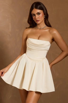 Cowl-Neck Corset Mini Dress in Ivory Dresses - sundresses outlet
