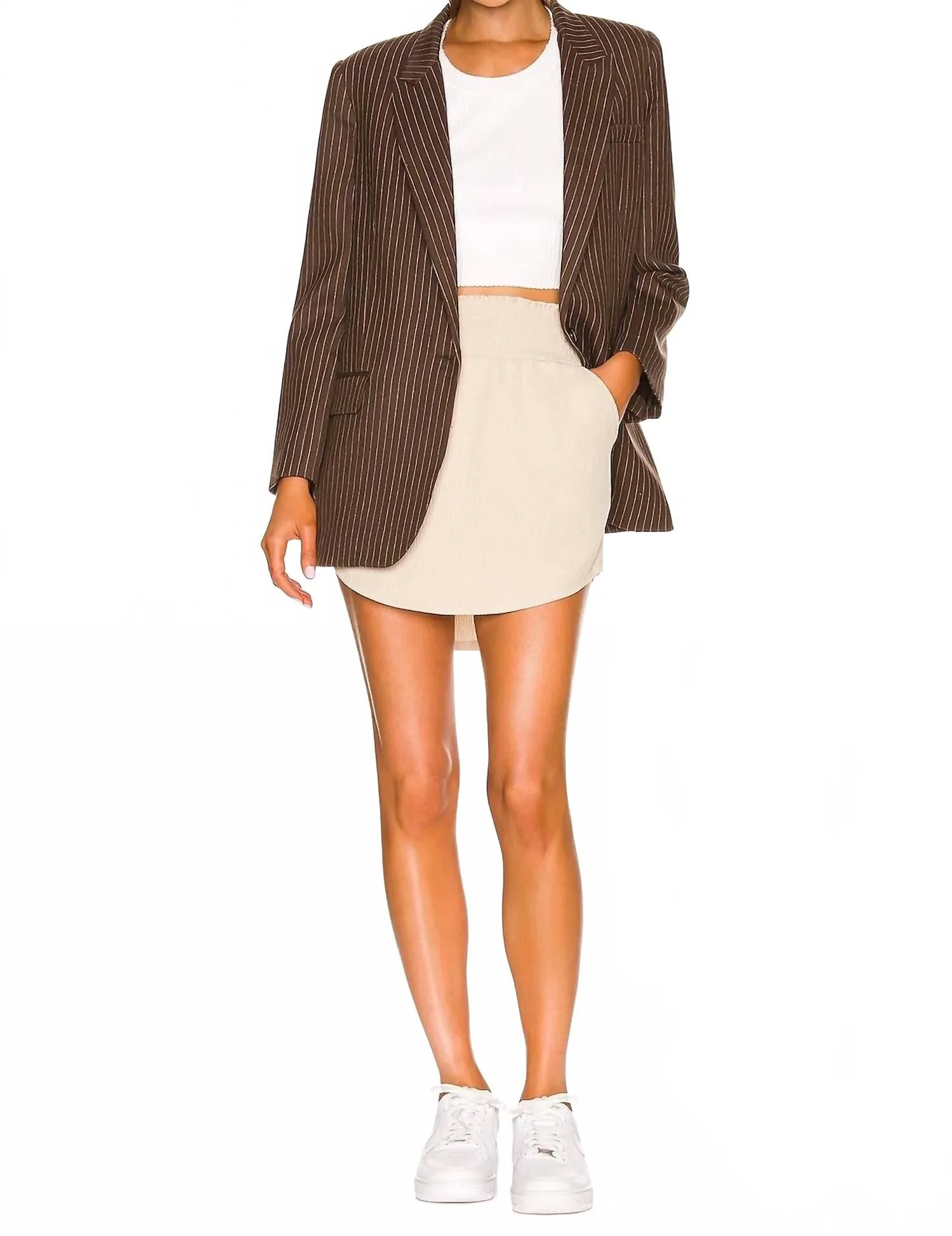 Cozy Rib Smocked Shirttail Skirt In Bark