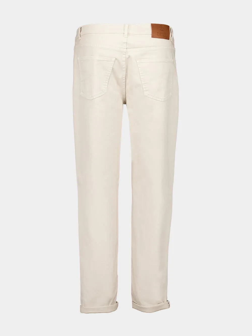 Cream Garment-Dyed Lightweight Denim Five-Pocket Trousers
