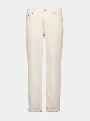 Cream Garment-Dyed Lightweight Denim Five-Pocket Trousers Bottoms Mens - cheap mens shorts online