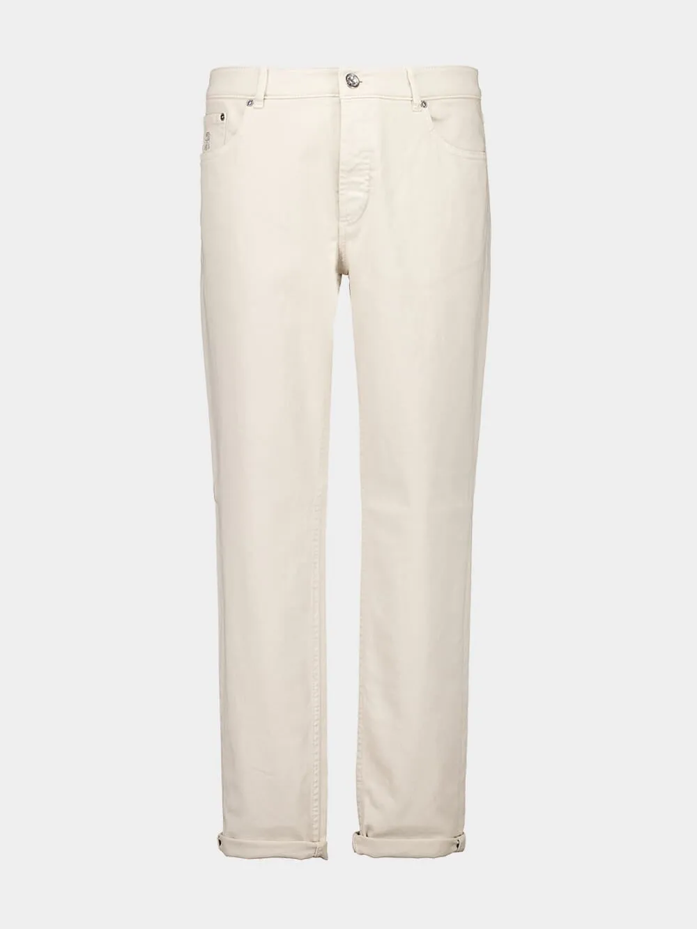 Cream Garment-Dyed Lightweight Denim Five-Pocket Trousers Bottoms Mens - cheap mens shorts online