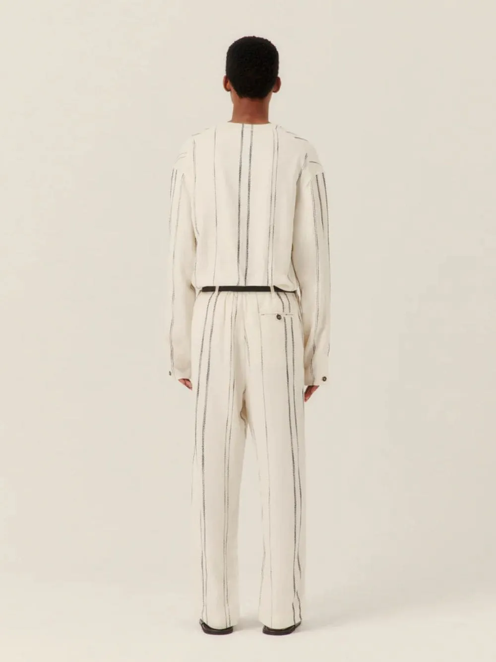 Cream Woven Stripe Trousers