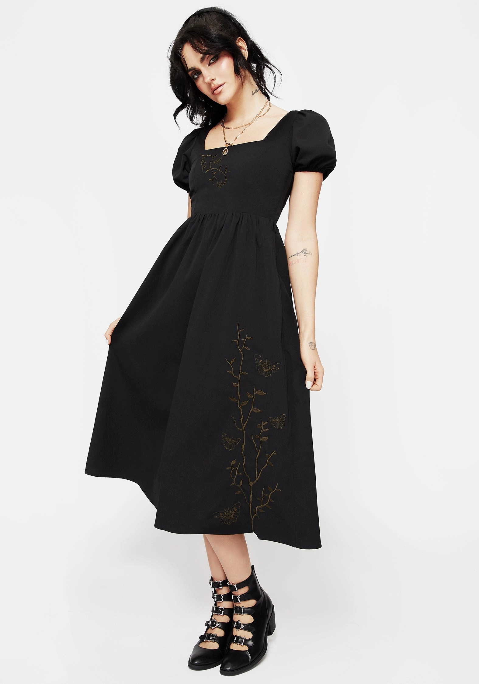 Cressida Moth Embroidered Midi Dress Dresses Womens - beach dresses cheap