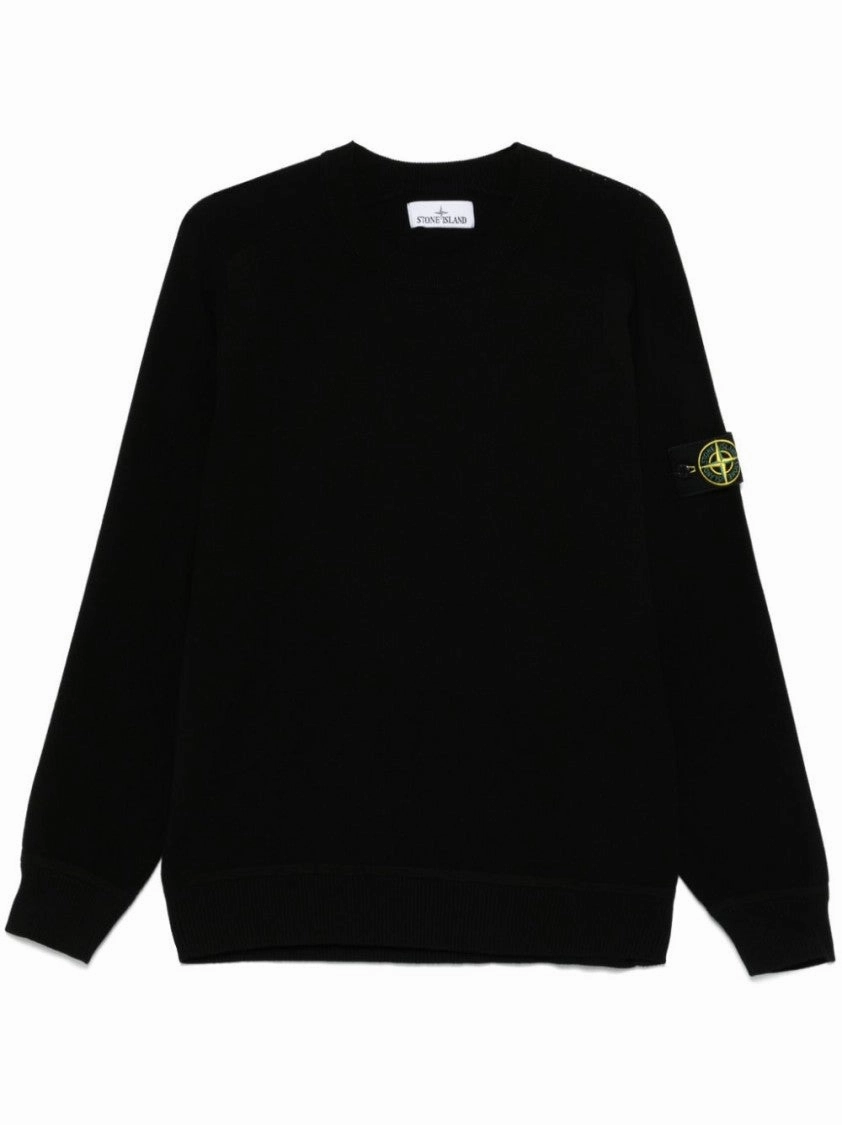 Crew Neck Black Sweater With Ribbed Cuffs And Hem