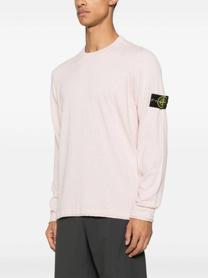 Crew Neck Sweater With Rolled Trim And Logo Patch
