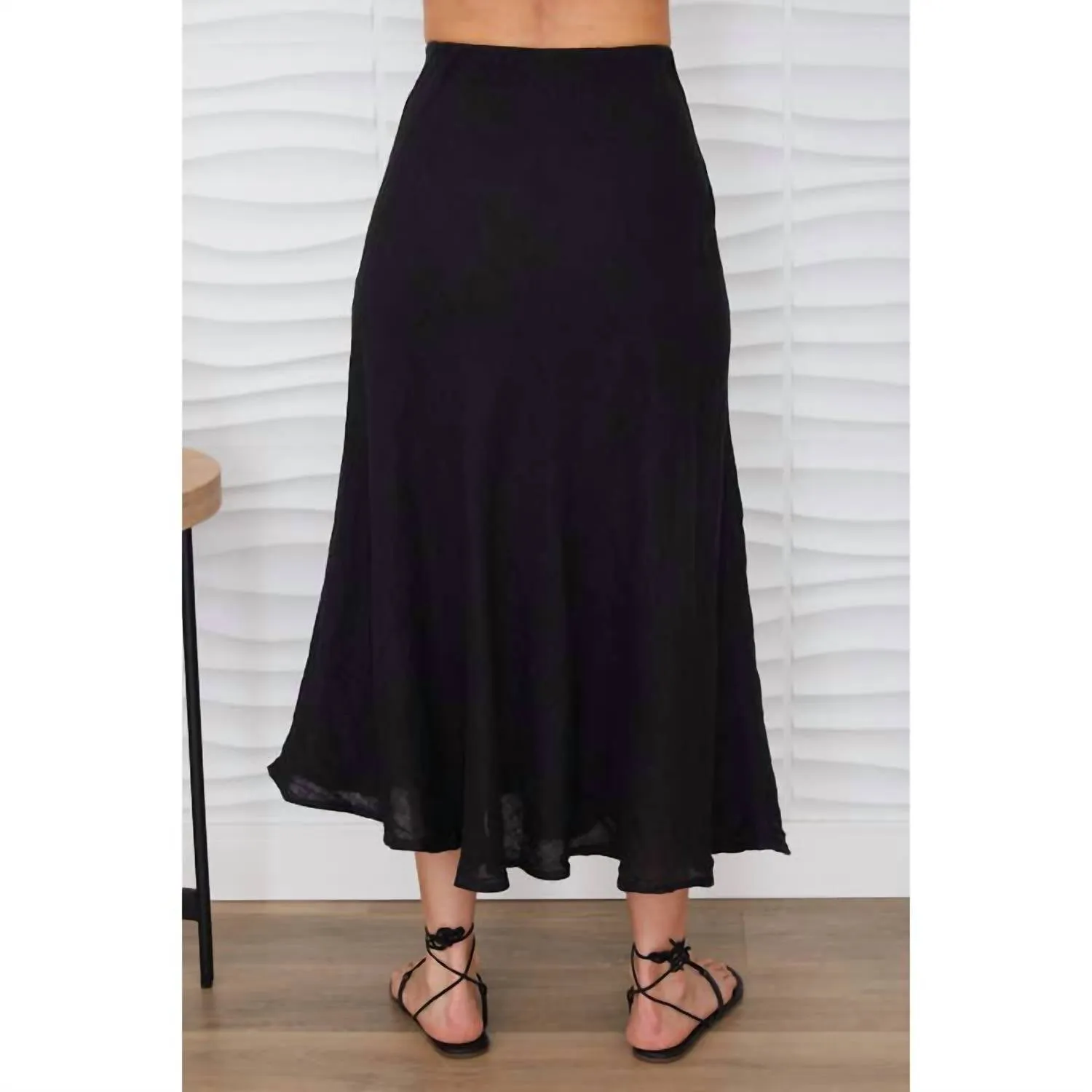 Crinkle Linen Midi Skirt In Black