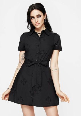 Crux Broderie Cotton Belted Mini Shirt Dress Dresses Womens - summer dresses discount