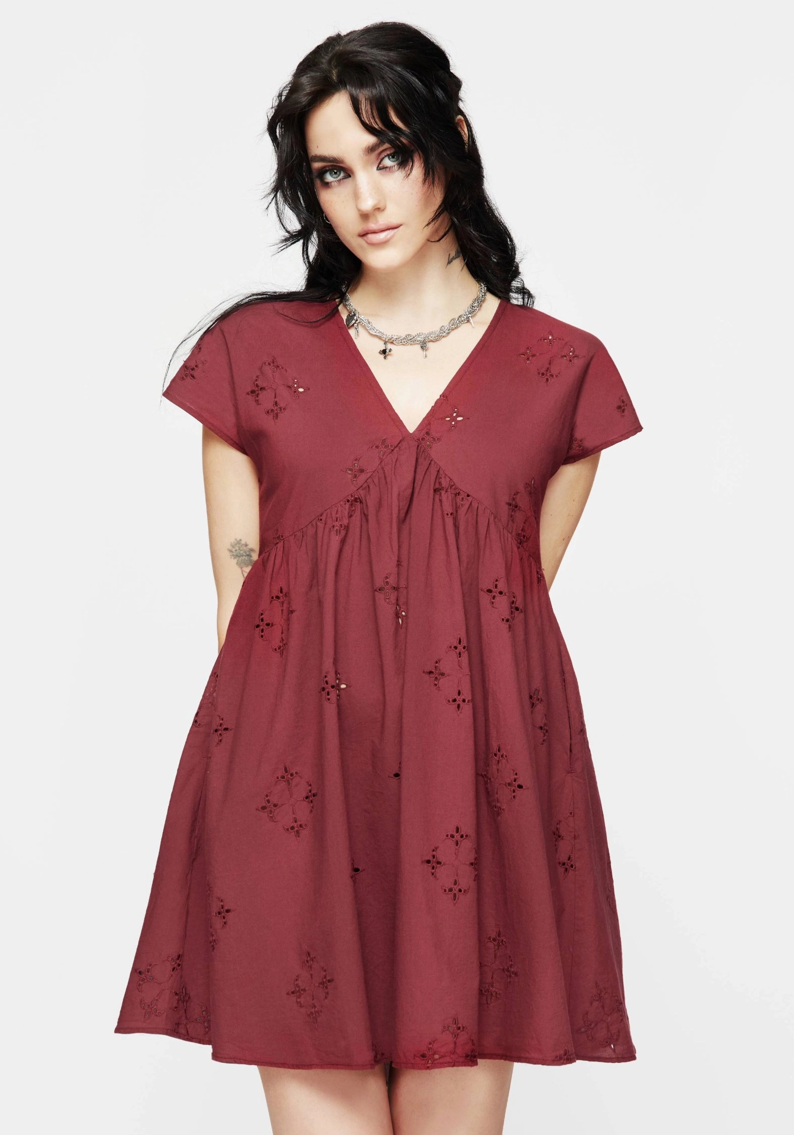 Crux Broderie Cotton Smock Mini Dress - Red Dresses Womens - summer dresses discount