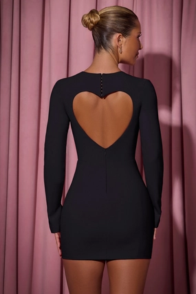 Cut-Out Heart-Detail Bodycon Mini Dress in Black Dresses - sundresses outlet