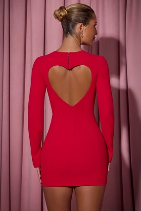 Cut-Out Heart-Detail Bodycon Mini Dress in Red Dresses - wrap dresses discount