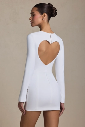 Cut-Out Heart-Detail Bodycon Mini Dress in White Dresses - sundresses outlet