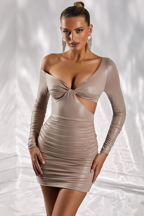 Cut Out Mini Dress in Taupe Dresses - wrap dresses discount