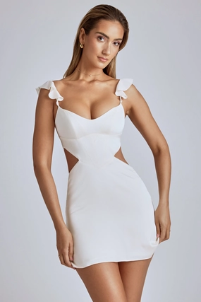 Cut Out Satin Mini Dress in Ivory Dresses - sundresses outlet