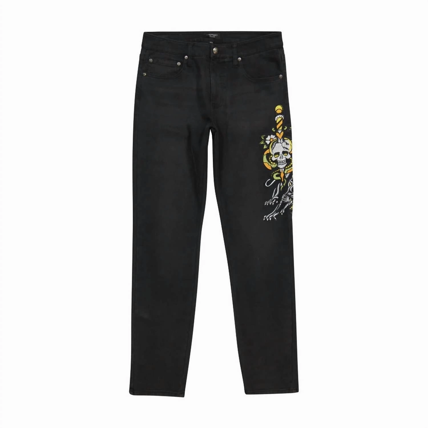 Dagger Skull Slim Taper Jean In Black