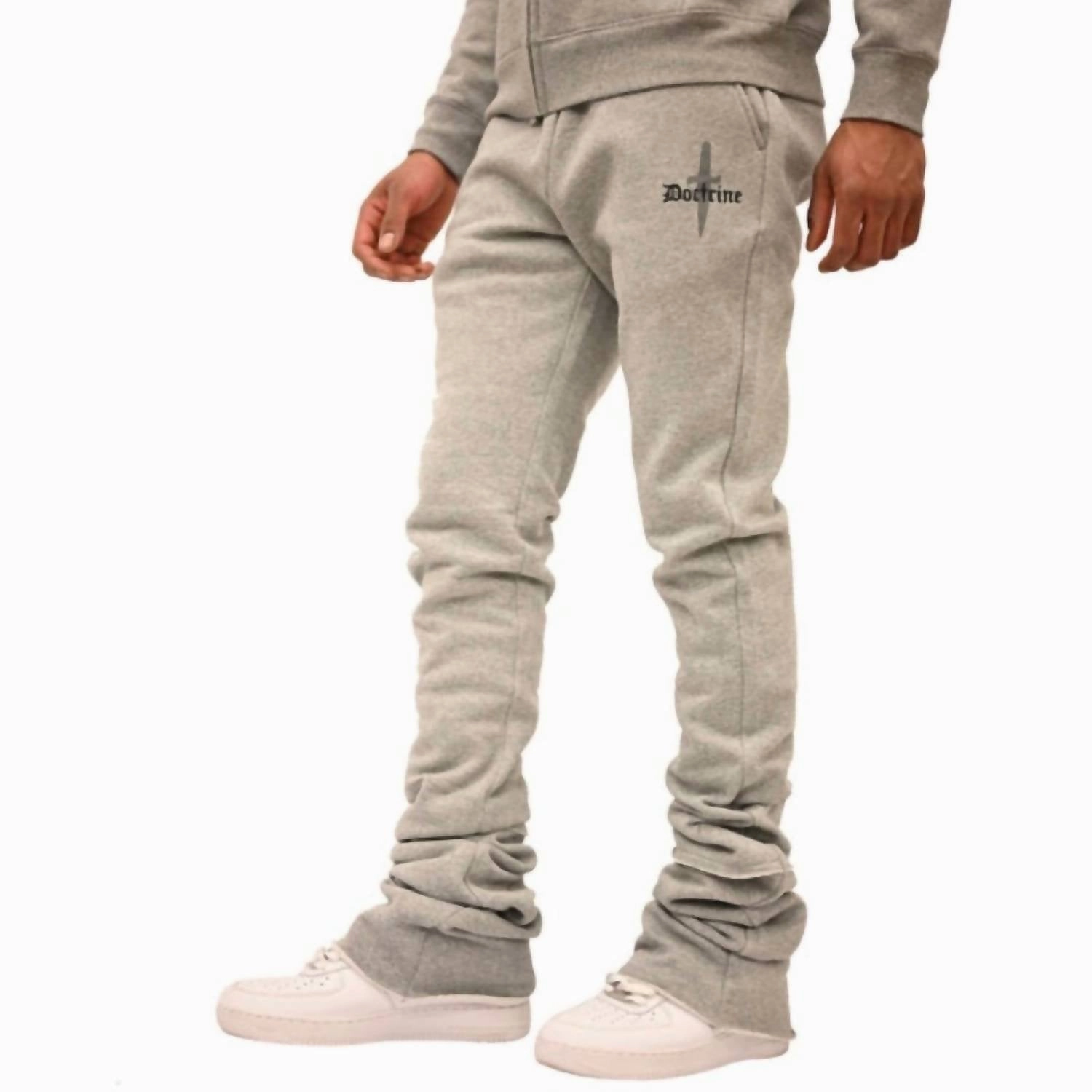 Dagger Stacked Flared Joggers Pants In Heather Gray