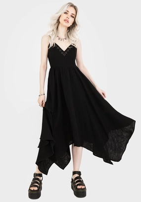 Damara Embroidered Cotton Hanky Hem Midaxi Dress Dresses Womens - summer dresses discount