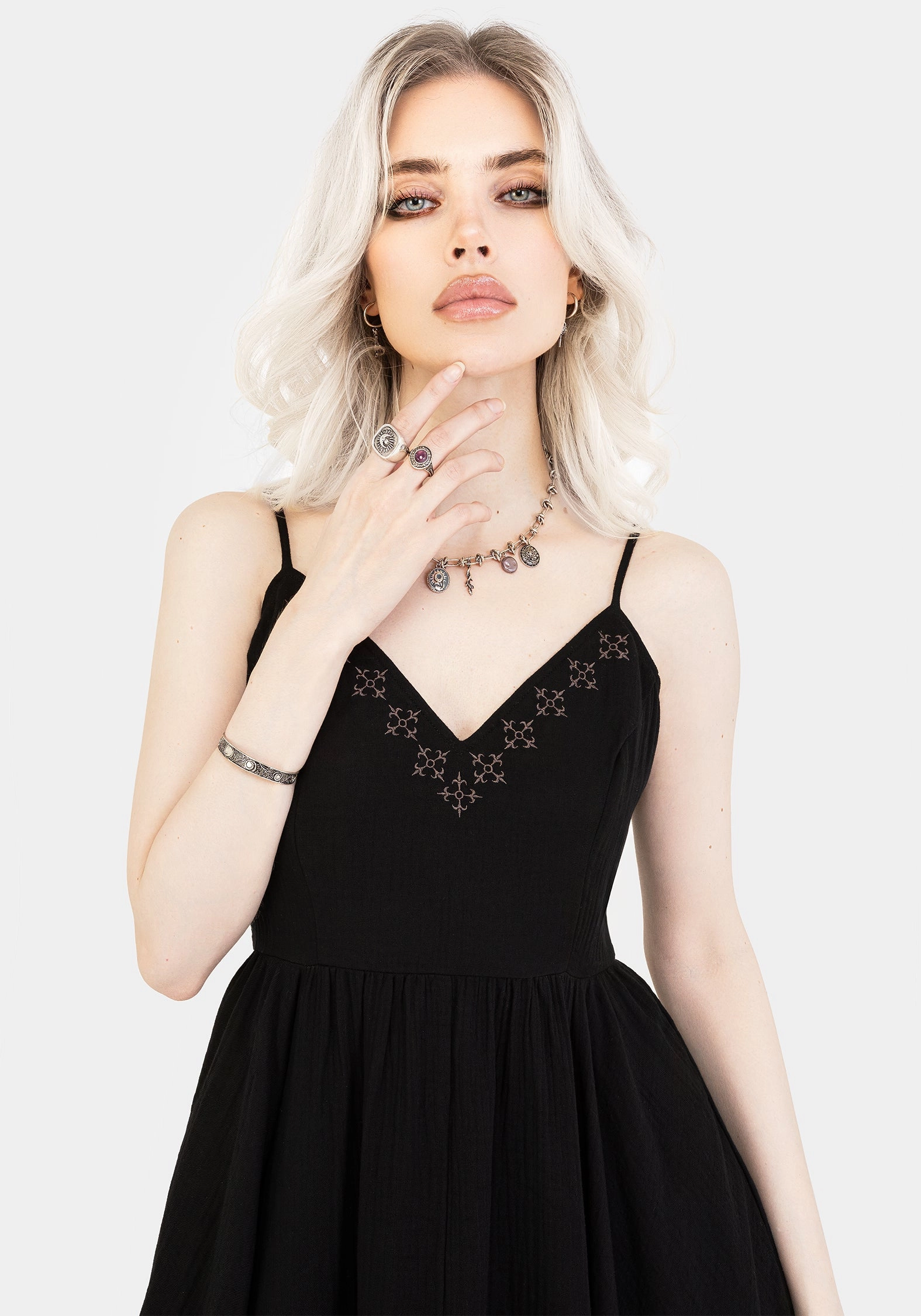 Damara Embroidered Cotton Hanky Hem Midaxi Dress