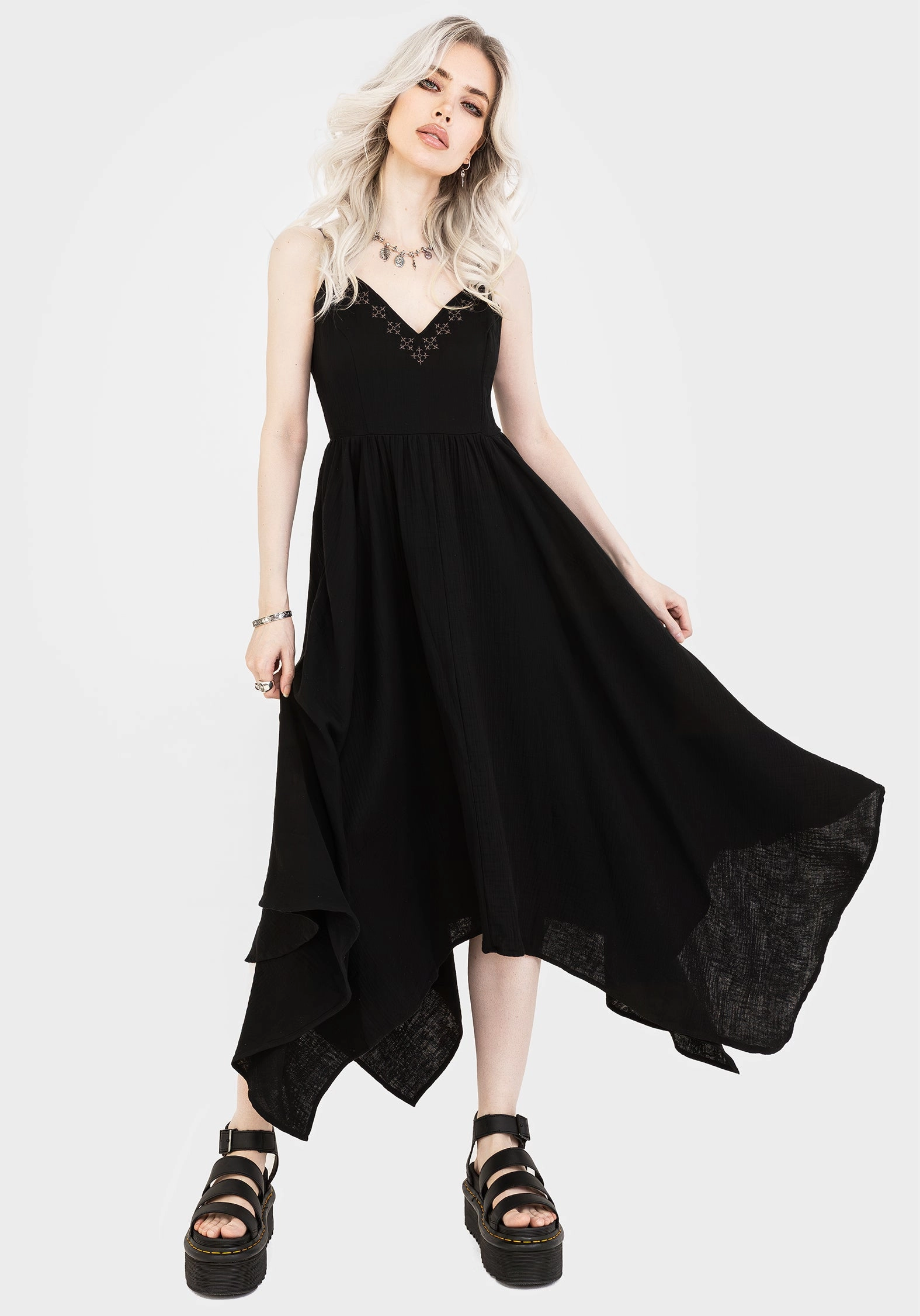 Damara Embroidered Cotton Hanky Hem Midaxi Dress Dresses Womens - beach dresses cheap