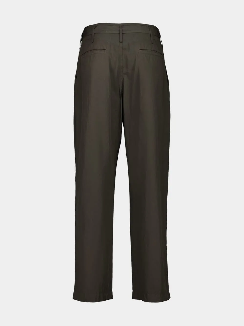 Dark Brown Pleated Cotton Belted Trousers