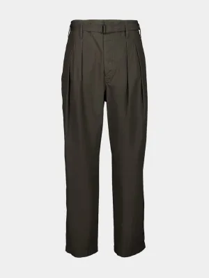 Dark Brown Pleated Cotton Belted Trousers Bottoms Mens - cheap mens shorts online