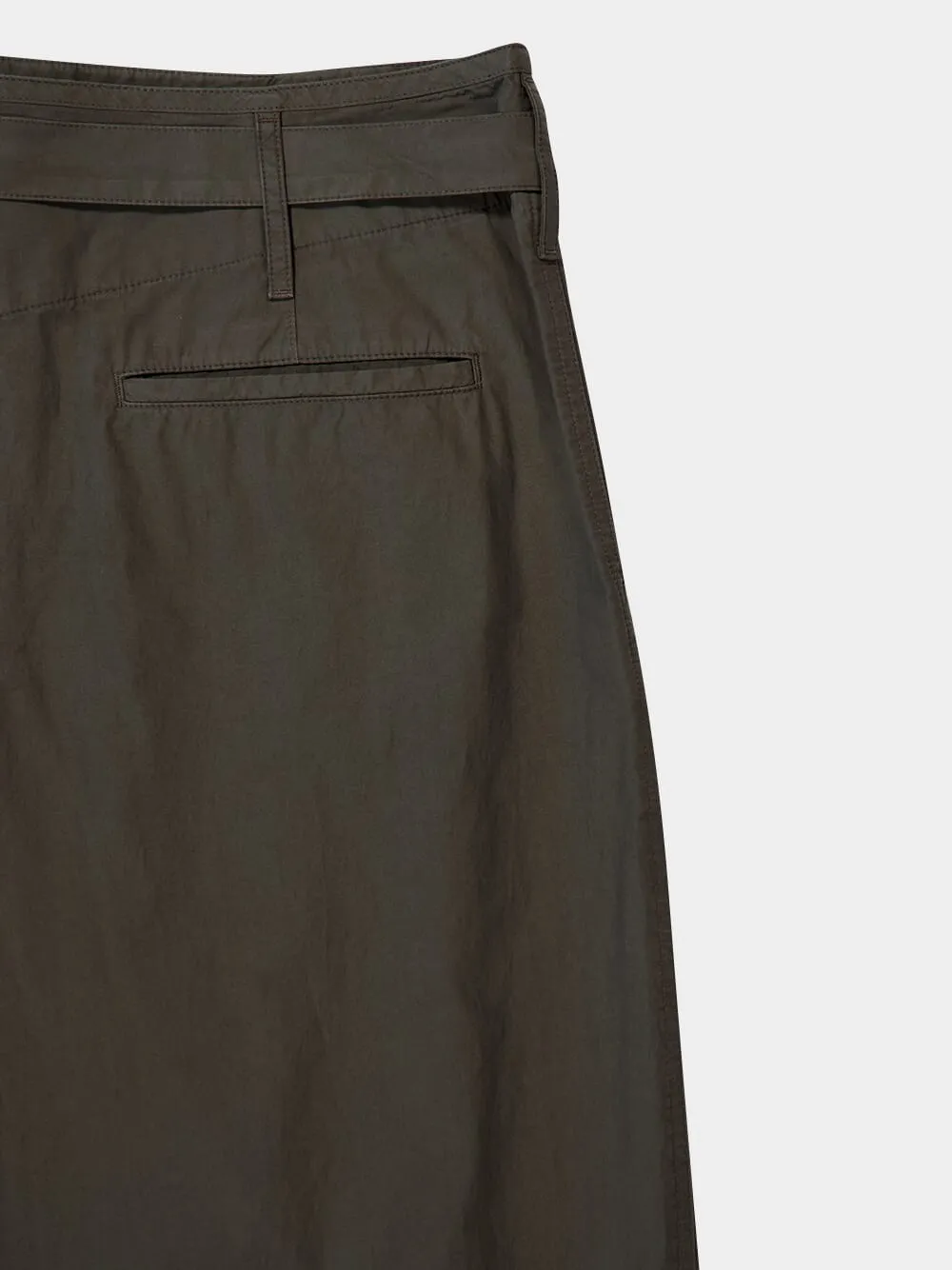 Dark Brown Pleated Cotton Belted Trousers
