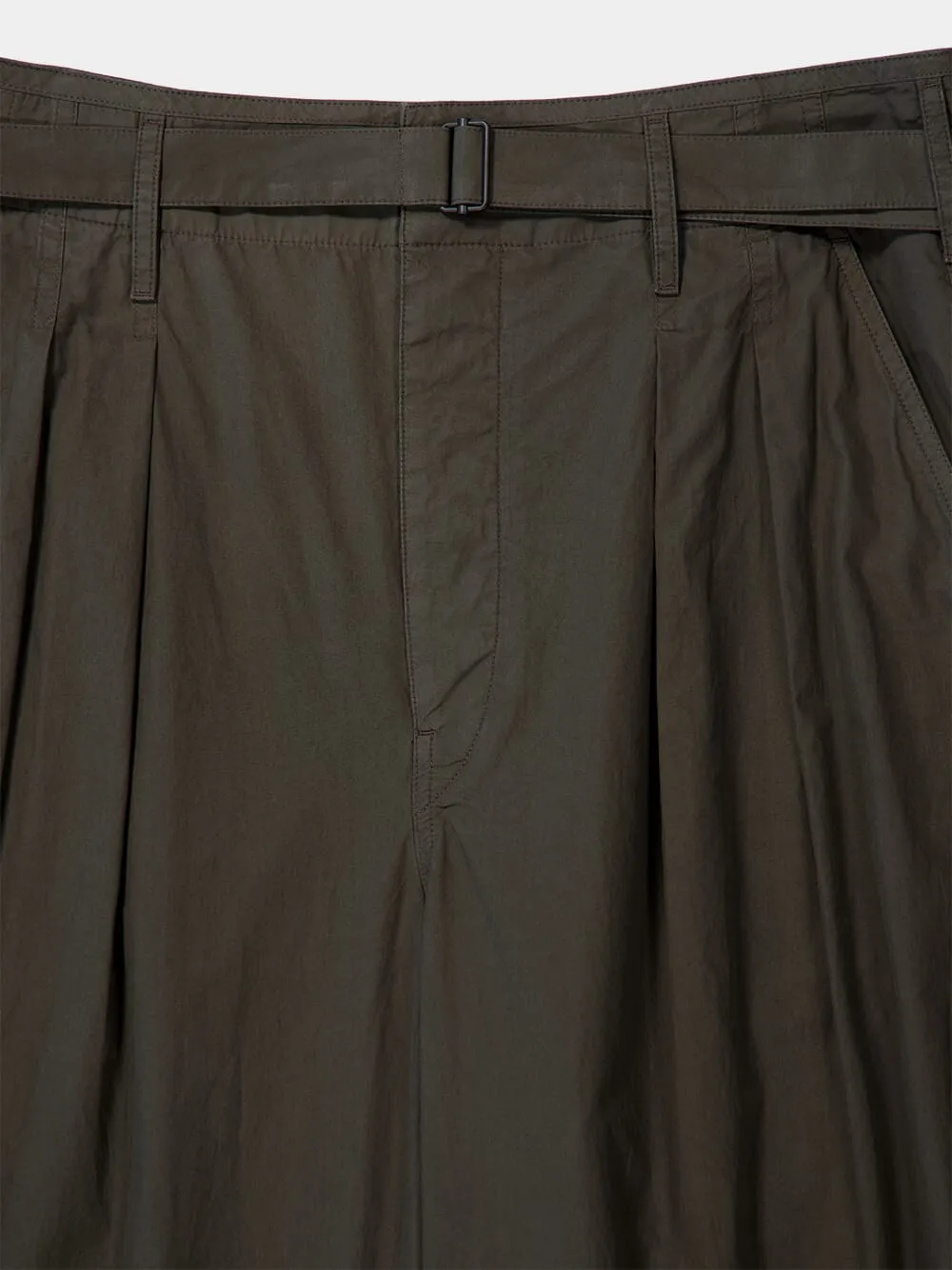Dark Brown Pleated Cotton Belted Trousers