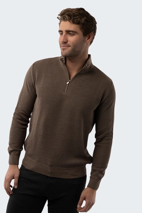 Dark Mink Melange Quarter Zip chunky knit discount