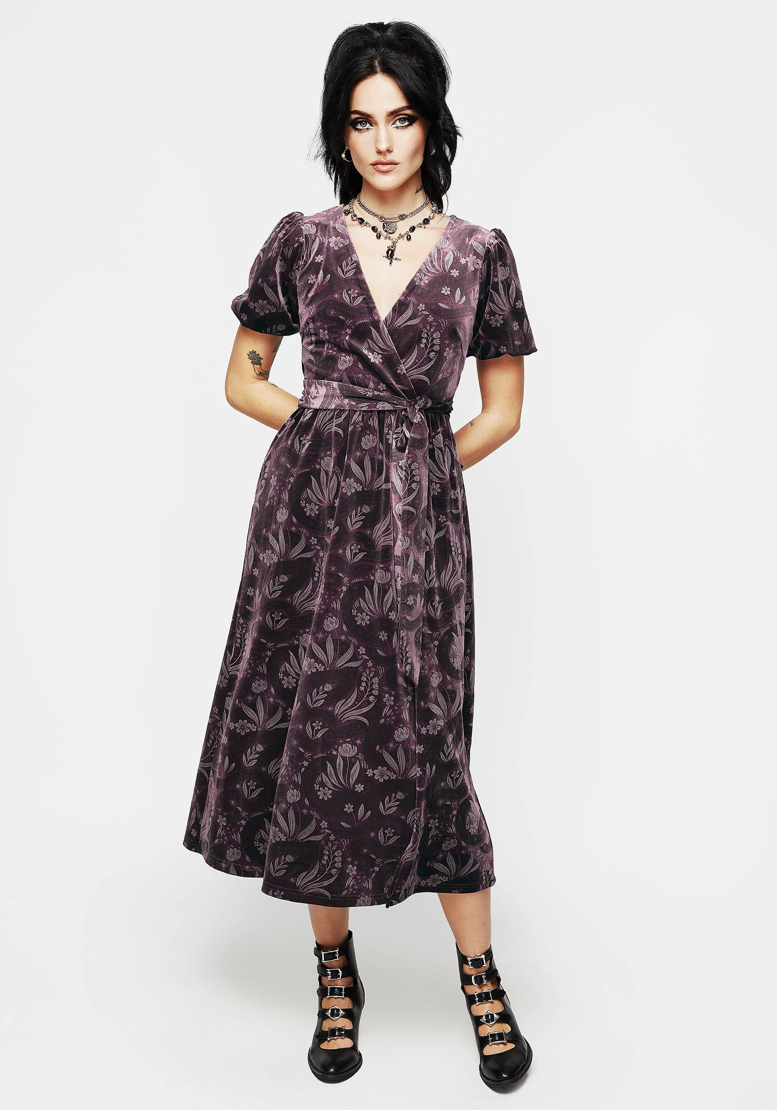 Deception Snake Foil Print Velour Midi Wrap Dress Dresses Womens - beach dresses cheap